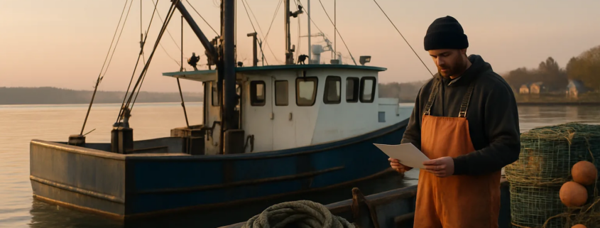 Maine commercial fisherman injury lawyer guide showing a fishing vessel at a coastal Maine harbor